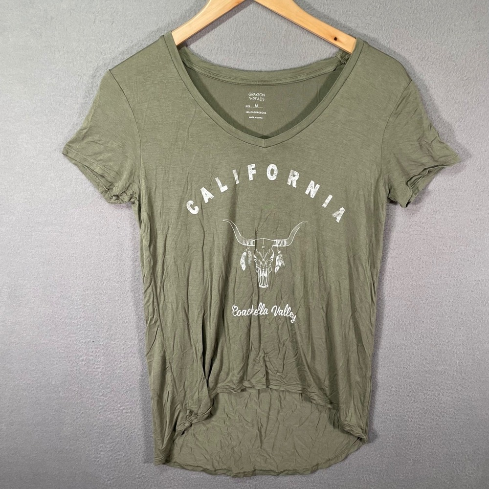 Grayson Threads Graphic Tee Womens M Olive Green California Boho Shirt